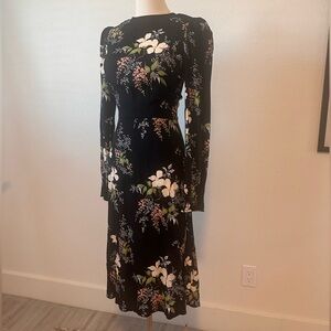 Reformation Black Floral Long Sleeve Dress